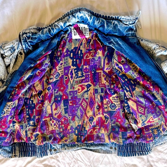 Vintage 80s/90s Gitano Acid Wash Denim Jacket – Southwestern Lining (Size M) - Picture 2 of 6